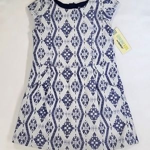GENUINE KIDS BY OSHKOSH BLUE/SILVER JACQUARD A LINE DRESS SIZE 4T